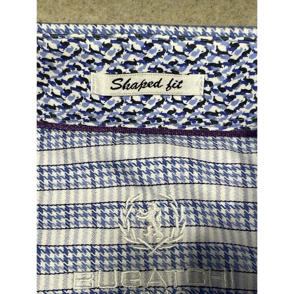 Bugatchi Uomo Shaped Fit Men Size Small Check Flip Cuffs Long Sleeve Dress Shirt - Picture 9 of 12